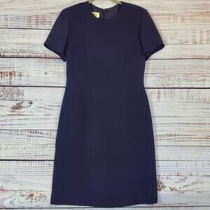 Talbots Pure Silk Navy Blue Shift Dress Sz 8 Lined Slit Sustainable Quiet Luxury